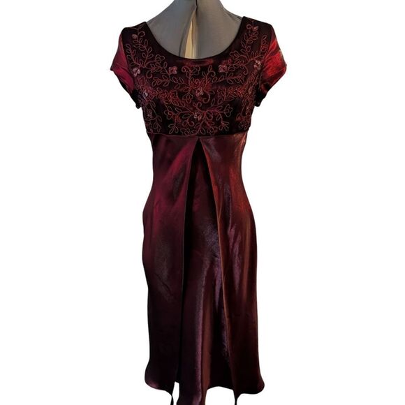 Vintage 90s Elegant Burgundy Embroidered Satin Dress‎ Vamp - Picture 7 of 11